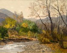 charles partridge adams, Clear Creek, Colorado Mountain Landscape, 19th century original oil painting