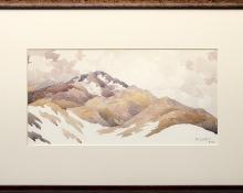 Maude Leach, Mountain Landscape with Snow, watercolor, painting, vintage, 1920s, early 20th century, woman artist, women, female