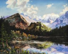 Lyman Byxbe, "Lawn Lake, Colorado", oil painting, circa 1950s