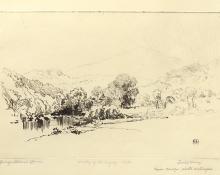 George Elbert Burr, Valley of Llugwy, Wales, etching, circa 1905, engraving, fine art, for sale, denver, gallery, colorado, antique, buy, purchase