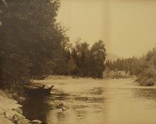  Indiscernible Artists name/not signed, "Nootka canoes by the Riverside", photograph, c. 1910