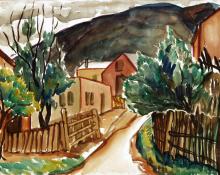Frances Marian Cronk, "Untitled (In the Hills)", watercolor on paper, d. 1941