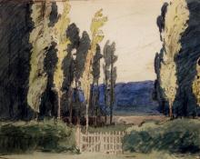 Carl Eric Olaf Lindin, "Untitled (Poplars, Woodstock)", watercolor on paper, c. 1900
