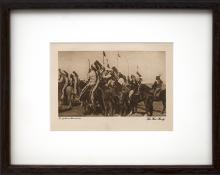 Joseph Dixon photogravure, The War Party, vintage, antique photo, Sioux, Cheyenne, Vanishing Race, Feather Bonnet, horse, Plains Indian, sepia