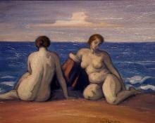 Carl Eric Olaf Lindin, "Untitled (Women on the Beach)", oil, c. 1920