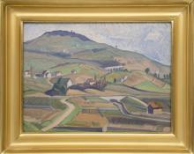 Carl Eric Olaf Lindin, "Untitled (Village, Switzerland/France Border)", oil, c. 1926-7 for sale purchase consign auction denver Colorado art gallery museum