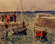 Carl Eric Olaf Lindin, "Untitled (Harbor)", watercolor on paper, c. 1920