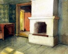 Carl Eric Olaf Lindin, "Interior (Sweden)", watercolor on paper, c. 1910