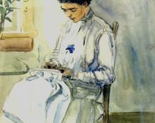 Carl Eric Olaf Lindin, "Untitled (Woman Sewing)", watercolor on paper, c. 1900