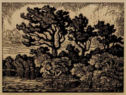 Sven Birger Sandzen, "Willow and Cottonwood, edition of 100", linoleum cut, c. 1931 print for sale