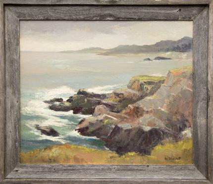 Jon Blanchette, "West of Mendocino (California)", oil painting, circa 1955 painting fine art for sale, framed landscape painting, California coastal landscape, California landscape painting 