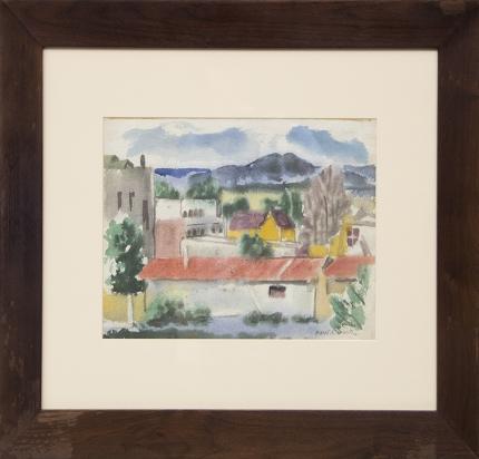 Paul Kauvar Smith, Sketch Made in Taos, New Mexico, watercolor, circa 1945, Original watercolor painting for sale, framed original watercolor painting, taos new mexico fine art