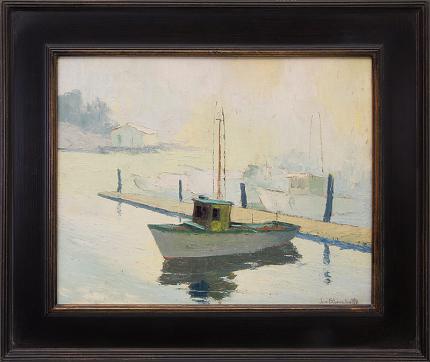 Jon Blanchette, "Santa Cruz Harbor (California)", oil, circa 1950, painting, for sale purchase consign auction denver Colorado art gallery museum