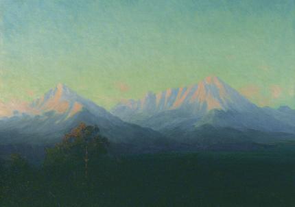 George Elbert Burr, "Spanish Peaks, Sunrise", oil on canvas, 1917 painting for sale