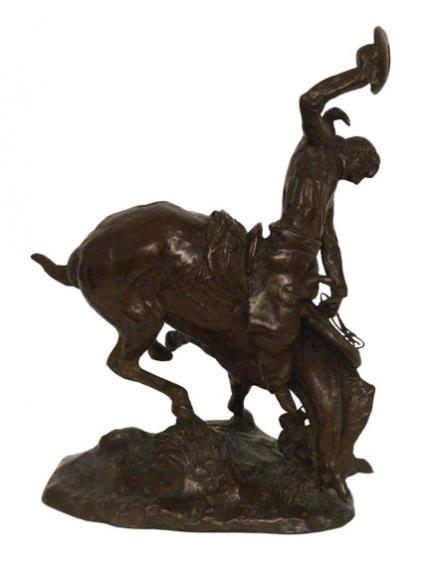 Charles Marion Russell, "Bronco and the Buckeroo (on The Weaver)", bronze