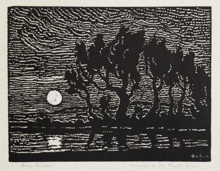 Sven Birger Sandzen, "Moonrise on the Smoky River, 1 edition printed", woodcut, 1922 graphic work woodblock