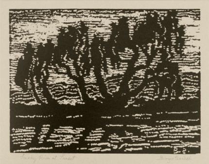 Sven Birger Sandzen, "Smoky River at Sunset, 1 edition printed", woodcut, 1920 woodblock