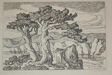 Sven Birger Sandzen, "Arroyo with Trees, edition of 100", lithograph, 1925