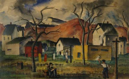 Charles Ragland Bunnell, "The Way War First Comes", watercolor on paper, 1940 painting for sale