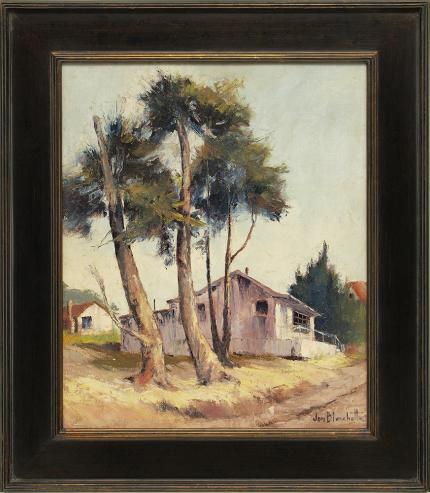 Jon Blanchette, "Harbor Masters House, Santa Cruz (California)", oil, mid 20th century painting fine art for sale purchase buy sell auction consign denver colorado art gallery museum
