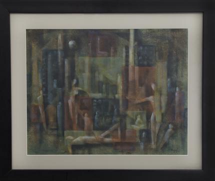 Charles Ragland Bunnell, "Untitled (Abstract with Figures)", oil, 1955 painting fine art for sale purchase buy sell auction consign denver colorado art gallery museum      