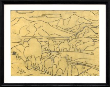 Charles Bunnell vintage drawing for sale, Colorado Springs, pikes peak, Landscape with Mountains, Colorado, graphite, circa 1930, wpa era, modernist, modernism