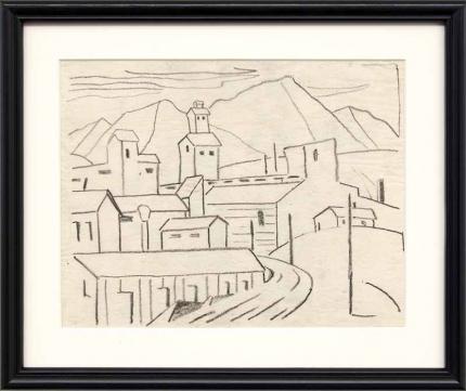 Charles Bunnell art for sale, "Untitled (Mine in the Mountains, Colorado)", conte crayon, circa 1935.