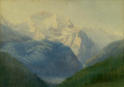 George Elbert Burr, "The Jungfrau, from Isenfluh, Dawn", watercolor, 1911 painting for sale