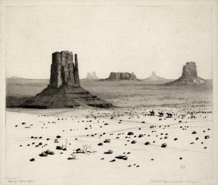 George Elbert Burr, "Desert Monuments, Arizona", etching, c. 1921 painting for sale
