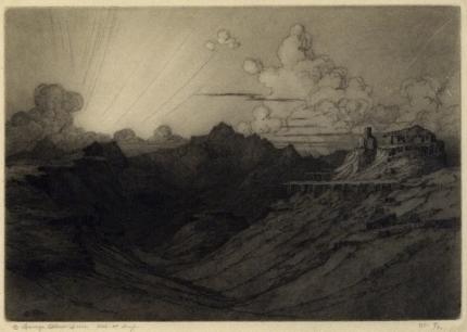 George Elbert Burr, "Desert Sunset; 9/40 (from the Desert Set)", etching, c. 1920 painting for sale