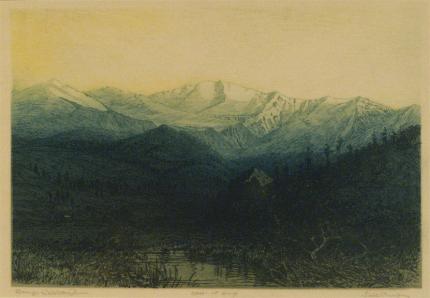George Elbert Burr, "Mt. Evans from Near Brookvale, Colorado, trial proof", etching, c. 1915 painting for sale