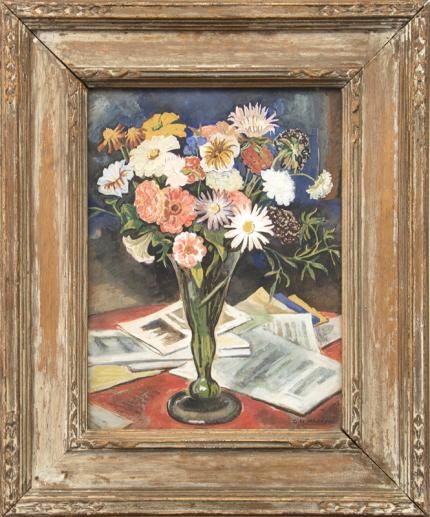 George Macrum still life with flowers gouache painting fine art for sale purchase buy sell auction consign denver colorado art gallery museum 1930