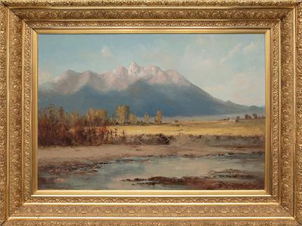 W.H.M. Cox, "Untitled (Creek & Mountains, Southern Colorado)", oil, 1884 painting for sale purchase consign auction denver Colorado art gallery museum