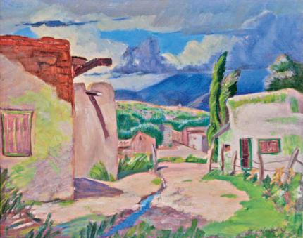 Frank Joseph Vavra, "Storm Clouds Over Santa Fe", oil, c. 1940