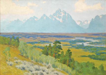 Charles Partridge Adams, "Teton Mountains from Jackson's Hole, Wyoming", oil on canvas, c. 1925 painting for sale