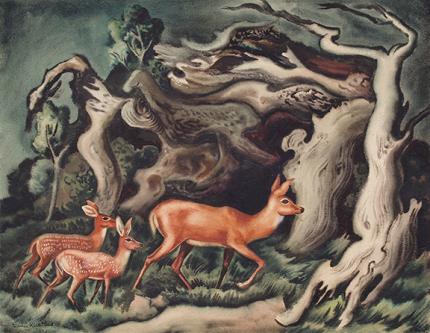 Vance Hall Kirkland, "Deer at Timberline", watercolor on paper, c. 1943