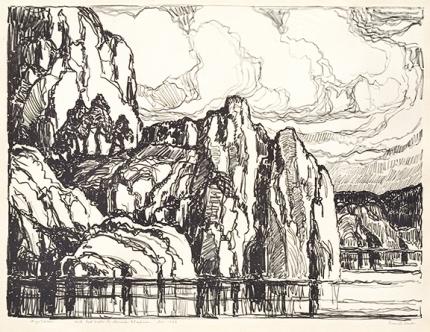 sandzén, Sven Birger Sandzen, "Granite Banks, edition of 100", lithograph, 1923