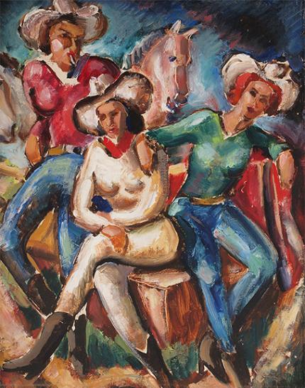 Frank Joseph Vavra, "Untitled (Cowgirls)", oil