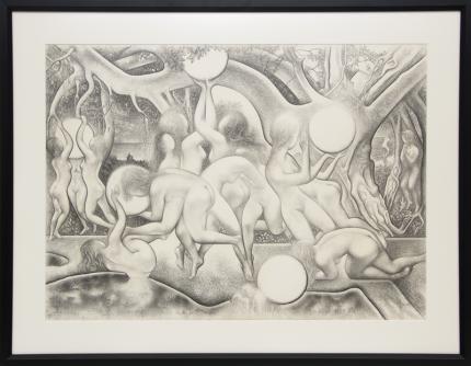 Ross Eugene Braught, "Nude figures in landscape", graphite, 1971 painting fine art for sale purchase buy sell auction consign denver colorado art gallery museum