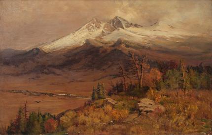 Charles Partridge Adams, "Untitled (Longs Peak from Moraine Park, Colorado)", oil, 1891 painting for sale