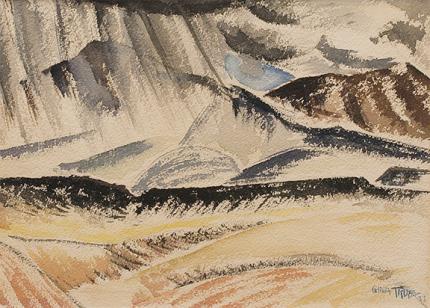Virginia True, "Untitled (Rain over the Mountains)", watercolor on paper, 1933