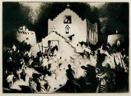 Gene (Alice Geneva) Kloss, "Processional, Taos", etching, 1948