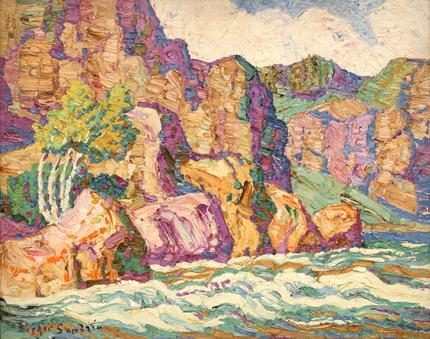 Sven Birger Sandzen, "In The Canyon, Big Thompson Canyon, Estes Park, Colorado", oil, 1926