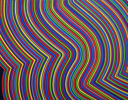 Edward Goldman, "Stripes in Motion", acrylic, March 1991 painting for sale purchase auction consign denver colorado art gallery museum