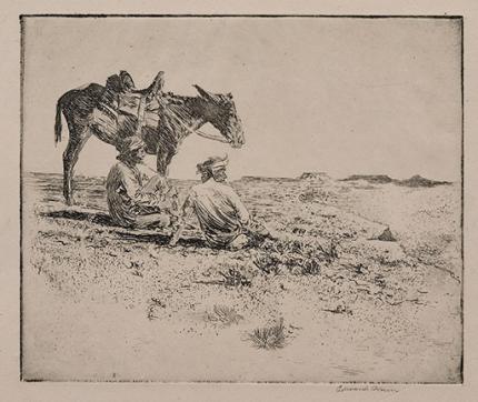 Edward Borein, "Two Hopi Boys; second state", etching, circa 1925