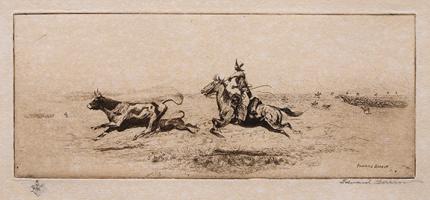 Edward Borein, "Her Calf", etching, circa 1925