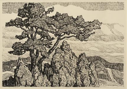 Sven Birger Sandzen, "Pine and Juniper (Edition of 50)", lithograph, 1922