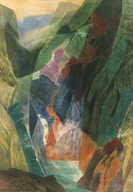 Ethel Magafan, "Rocky Gorge", watercolor, circa 1955 woodstock artist colorado landscape modernism abstract tempera