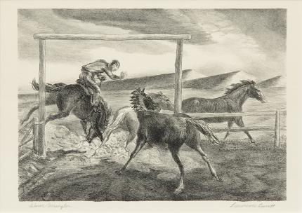 Lawrence Lorus Barrett, "Horse Wrangler", lithograph, 1939