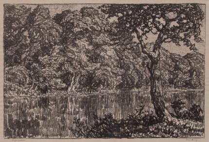 Sven Birger Sandzen, "River Motif; edition of 50", lithograph, 1918 art gallery for sale purchase graphic work